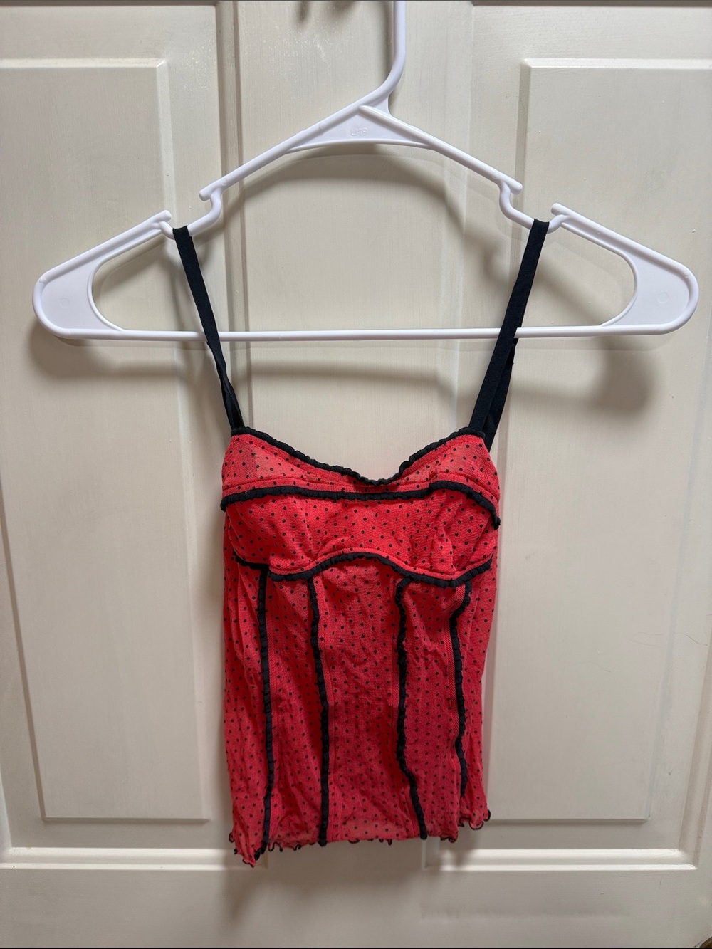 Vintage Victoria’s Secret Red Polka Dot Semi Sheer Cami with Black Trim